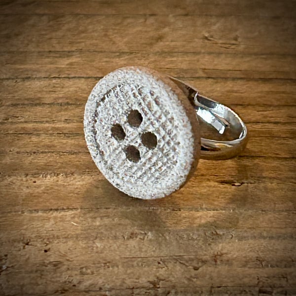 Silver Plated Adjustable Ring with Pretty Vintage Button