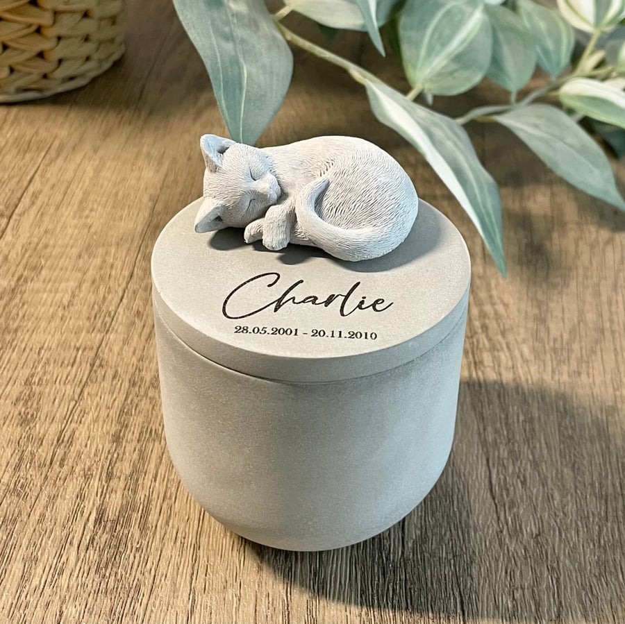 Small Concrete personalised cat urn 