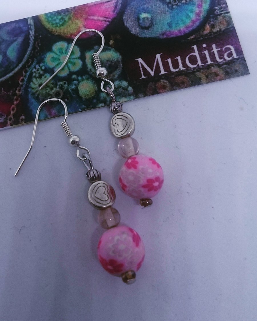 Lovely Dangly Sterling Silver Earrings with Hearts 