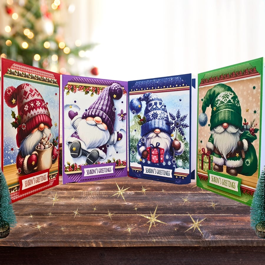 Gnome Christmas Cards Bundle, Set Of 4 Christmas Cards With Gonks