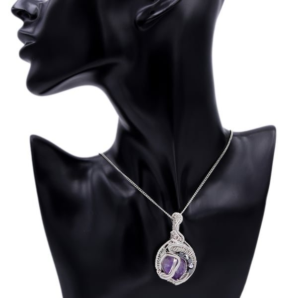 Pendant - silver plated wire wrapped amethyst