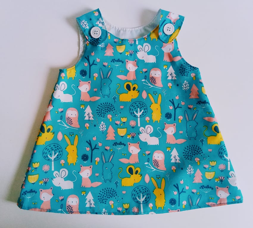 Summer dress, 6-12 months dress, A Line dress, pinafore dress, woodland creature