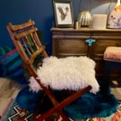 Vintage Folding Campaign Chair Fluffy Mongolian Faux Fur Teddy or Dolls Chair