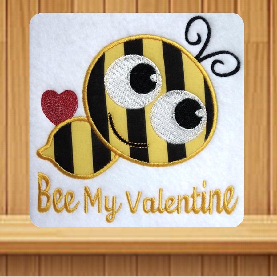 Bee My Valentine Handmade embroidered design with applique effect Bee