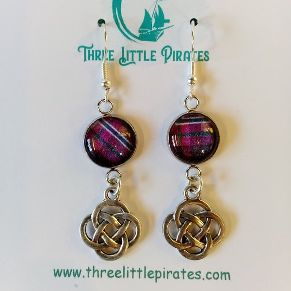 Celtic Knot tartan long dangly earrings, handmade in Scotland