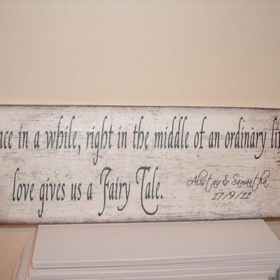 shabby chic distressed plaque - fairy tale personalised wedding