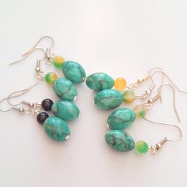 Chrysocolla and Either Bloodstone or Fluorite Beaded Earrings, Gift for Her