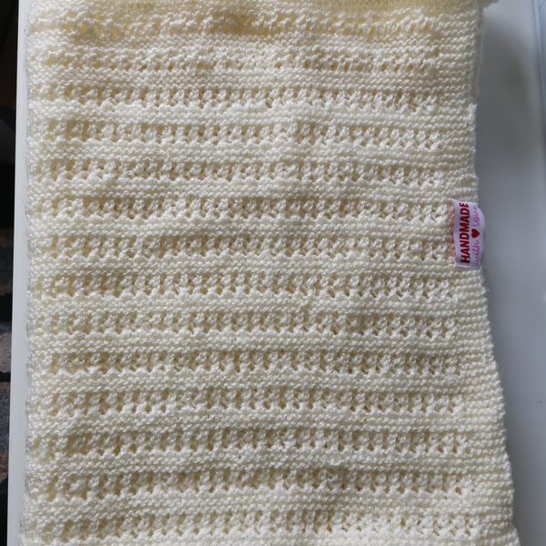 Hand Knitted Cream Blanket, Chair Throw, Home Decor