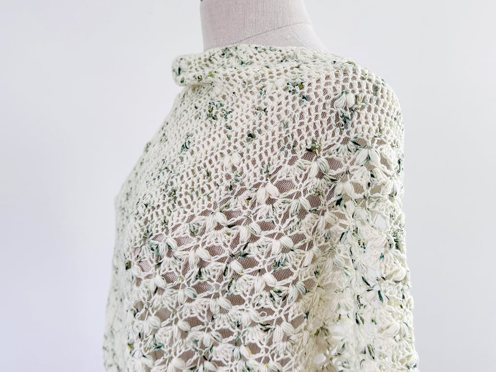Snowdrops, an Asymetrical Crochet Shawl in Merino Wool