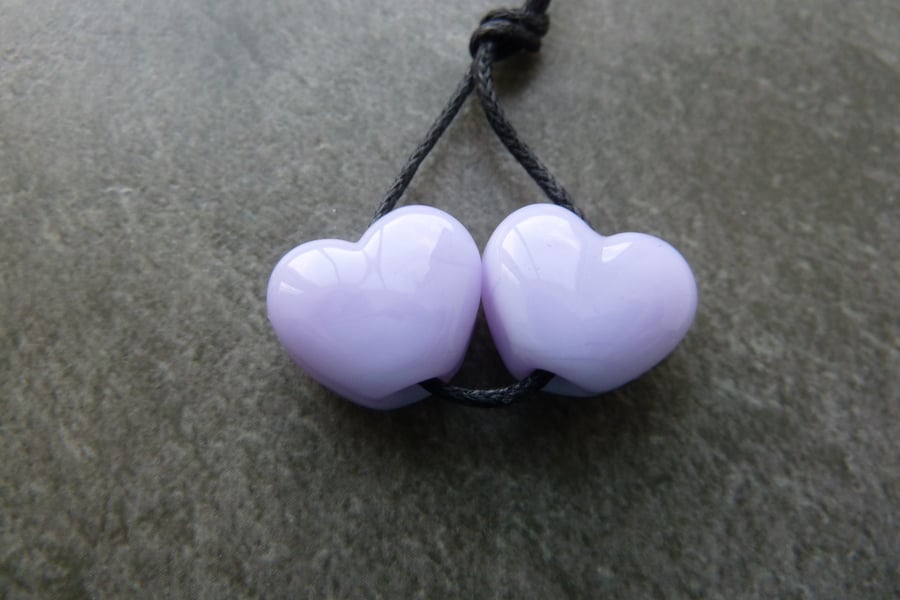 purple lampwork glass heart beads