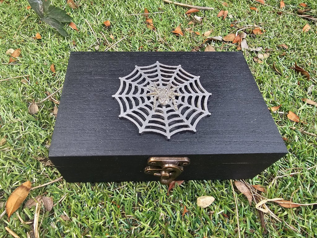 Handmade Gothic Spider Web Jewellery Box – Spider & Web Design with Mirror