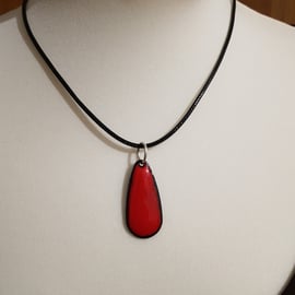 Red Enamel Tear Drop Shaped Pendant