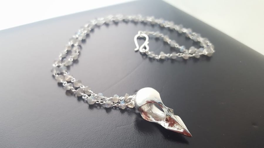 Silver Swallow Skull Necklace