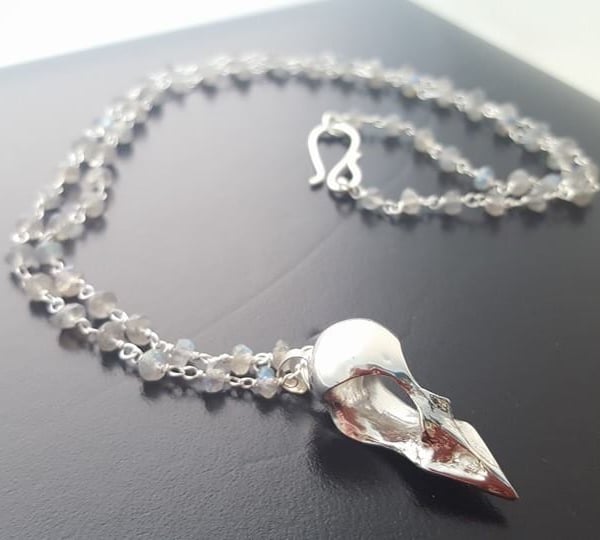 Silver Swallow Skull Necklace