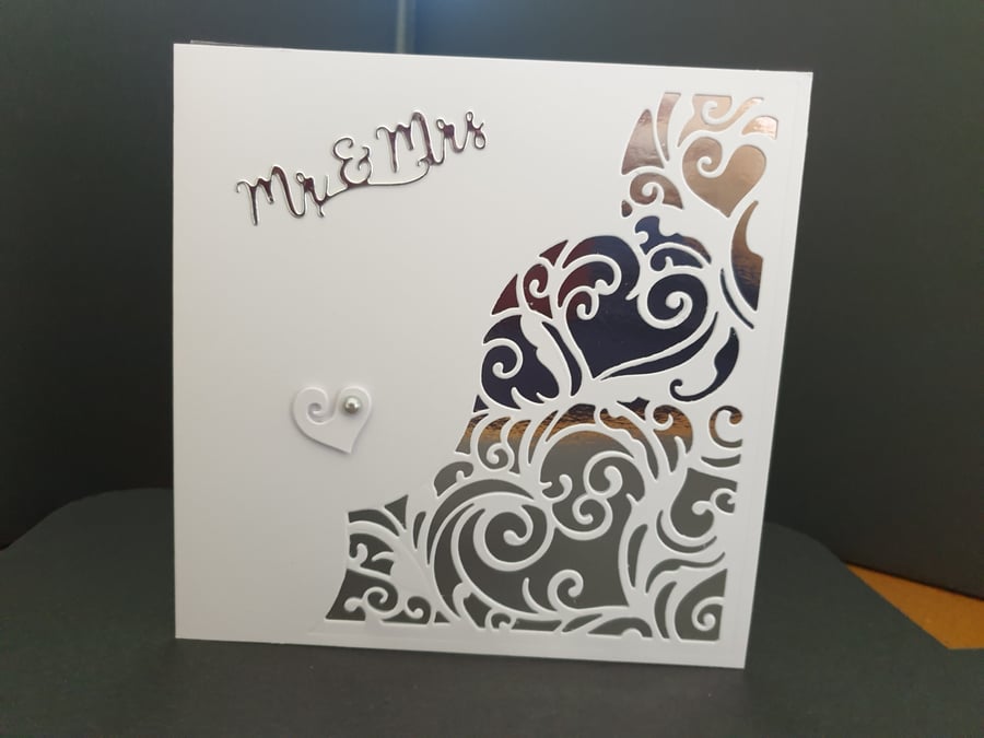 Heart panel die cut wedding card