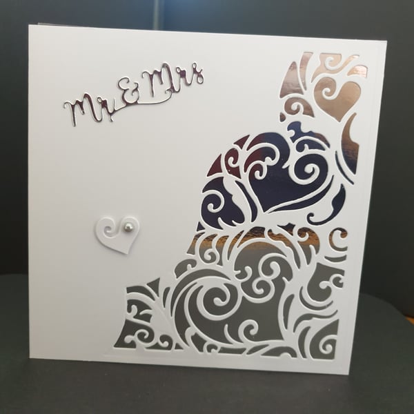 Heart panel die cut wedding card