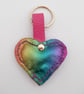 Leather Heart Shaped Keyring or Bag Charm.Metallic Rainbow Multicoloured Leather - Image 3
