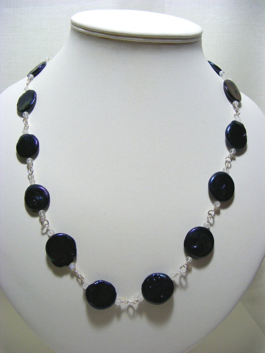 Peacock Freshwater Coin Pearls and Moonstone Gemstone Necklace