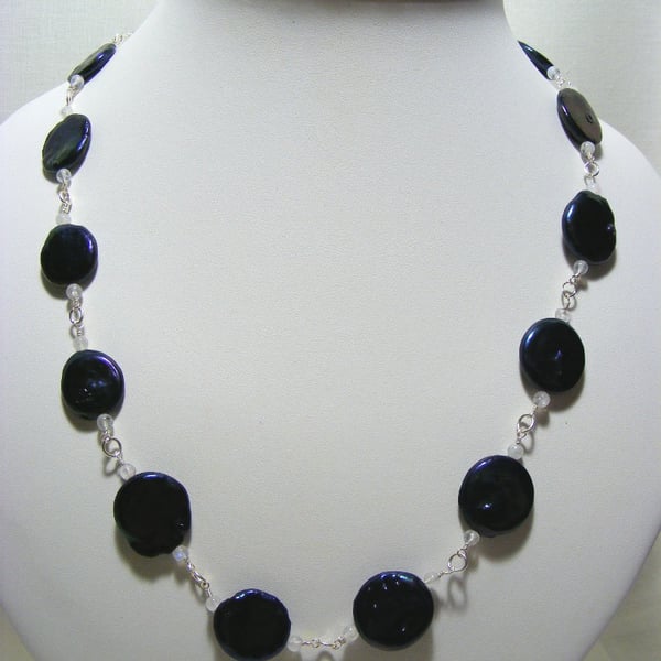 Peacock Freshwater Coin Pearls and Moonstone Gemstone Necklace