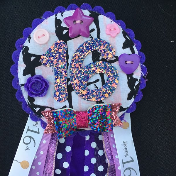 Birthday badge-Rosette Personalised - Ballet silhouette design  new - girls