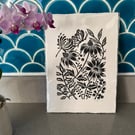 Pretty Wildflowers and Butterfly Original Lino Print - Unframed 