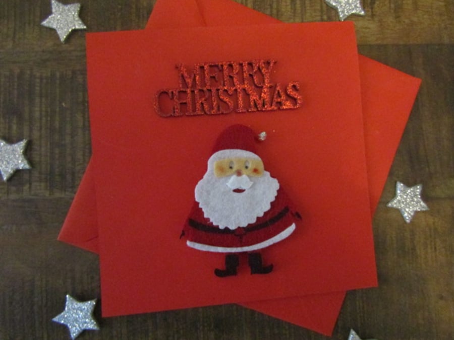 Christmas Card - Father Christmas - Handmade - Glitter Card - Merry Christmas