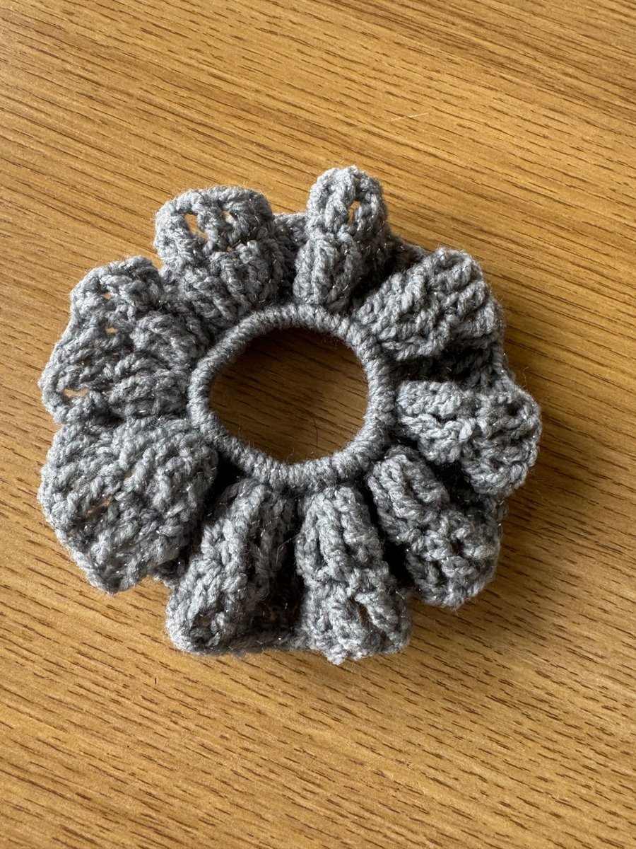 Grey Sparkly Crochet Scrunchie 