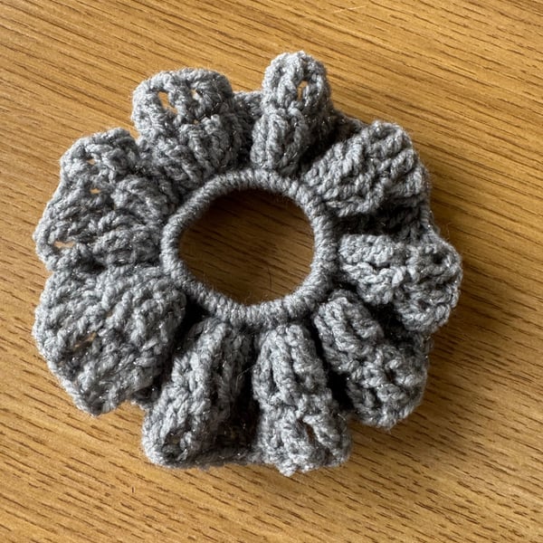 Grey Sparkly Crochet Scrunchie 