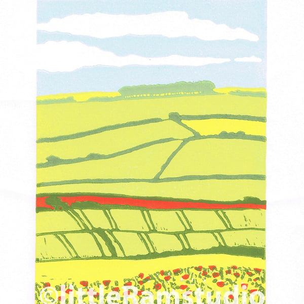 Yorkshire Wolds Landscape - Limited Edition Linocut Print