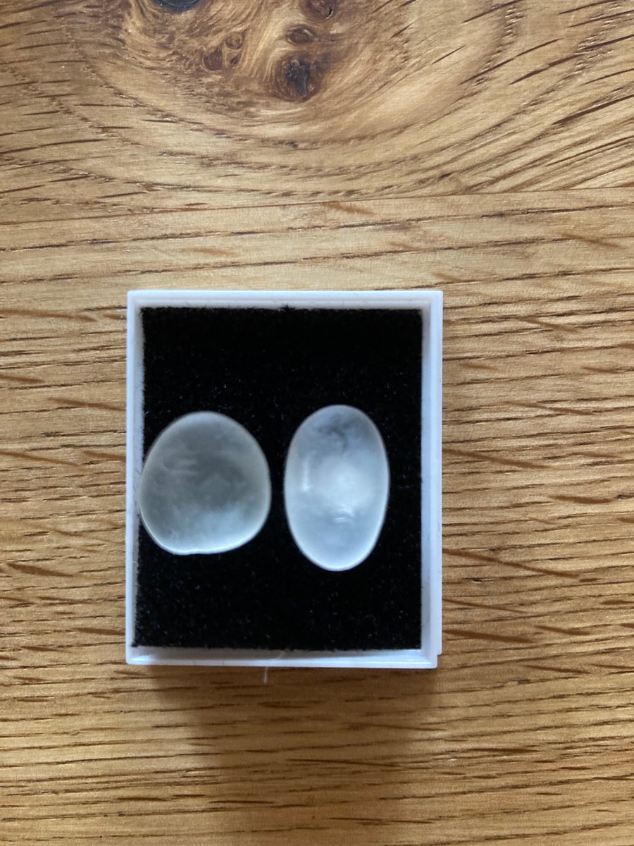 Pair of white seaglass studs on surgical steel posts (1)