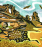 Welsh ruined castle lino print , Where Buzzards Soar.