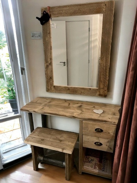 Bedroom Dresser Table & Mirror Made From Reclaimed Scaffolding THE DOWNEND