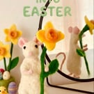 Spring easter posable felted mouse with flower accessory hand made gift