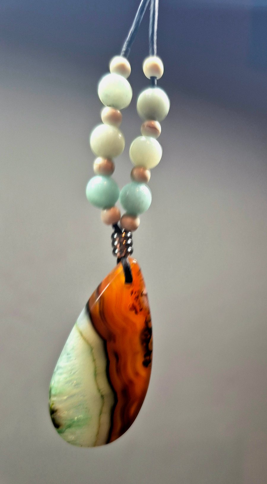 Brown Green Onyx Druzy Geode Teardrop Pendant