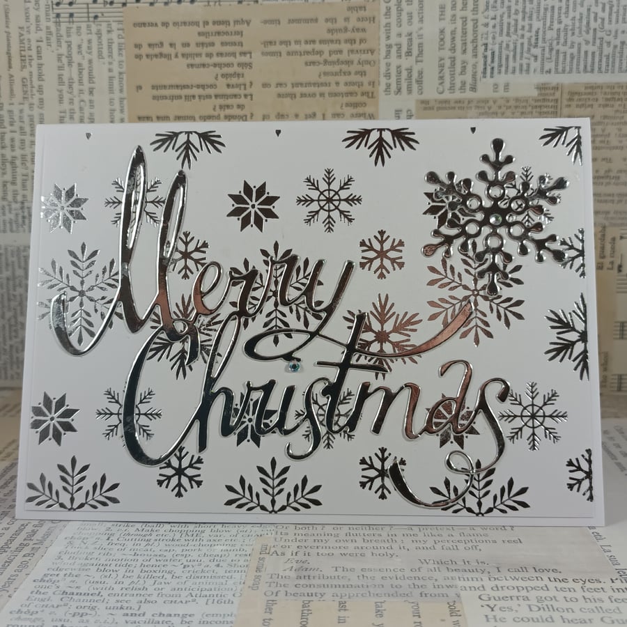 Silver snowflake Merry Christmas card