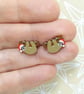 Christmas Sloth Earrings, Xmas Studs, Silver Plated or Sterling Silver Backs - Image 2