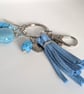 Venetian Bead Bag Charm: Turquoise Blue and Silver, Keyring and Lobster Clasp