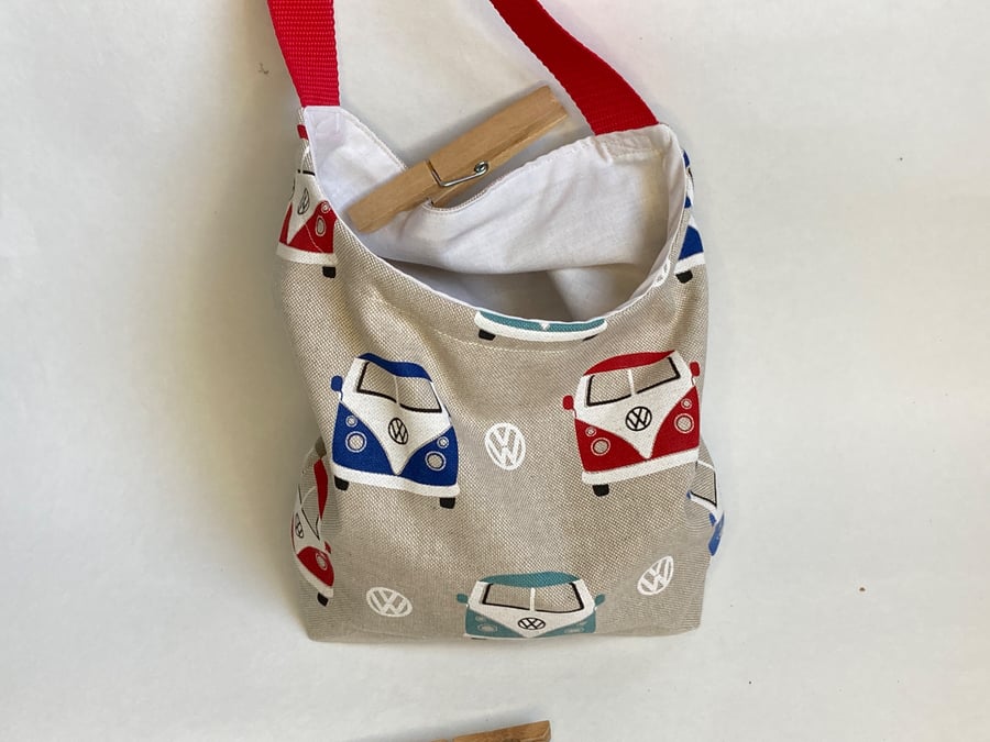Peg bag with shoulder strap. Camper van design