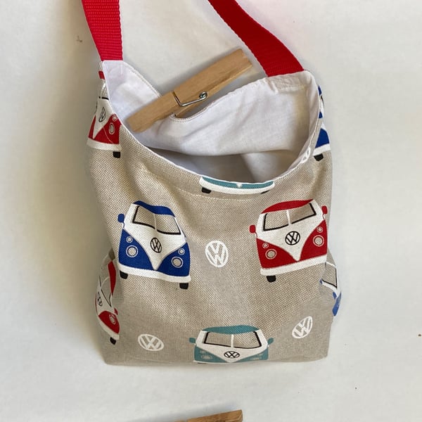 Peg bag with shoulder strap. Camper van design