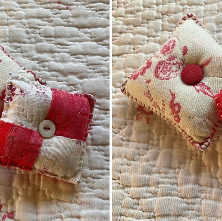 Pair of vintage quilt pincushions Folksy