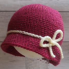 Girls Cloche Style Hat - Child 3-10 years - Pink Tweed and Cream