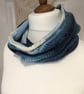 Handknitted Blue Ribbed Cowl Neck Warmer 63 x20 cms