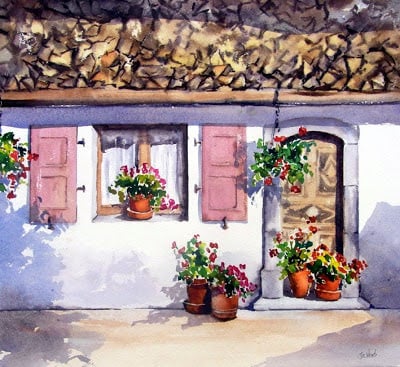 French Doorway watercolour painting tutorial 