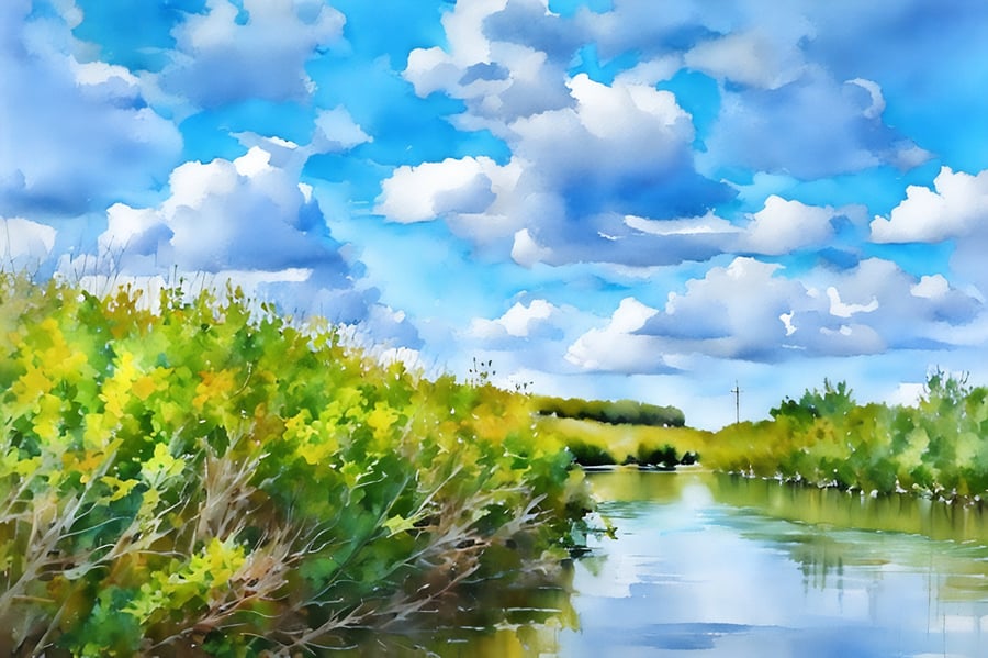 River View Norfolk Fen A5 Greeting Card 