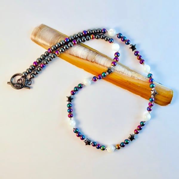 Hematite Star & Mother Of Pearl Necklace - Birthday, Anniversary, Gift For Her