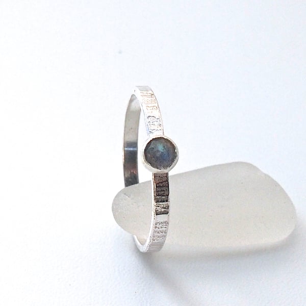 Textured Silver Ring with Rose cut Labradorite