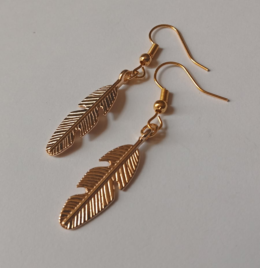 Gold Plate Feather Tribal Earrings
