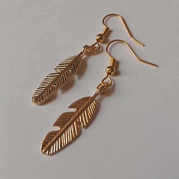 Gold Plate Feather Tribal Earrings