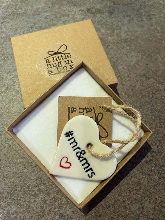A little hug in a box porcelain mr & mrs heart gift