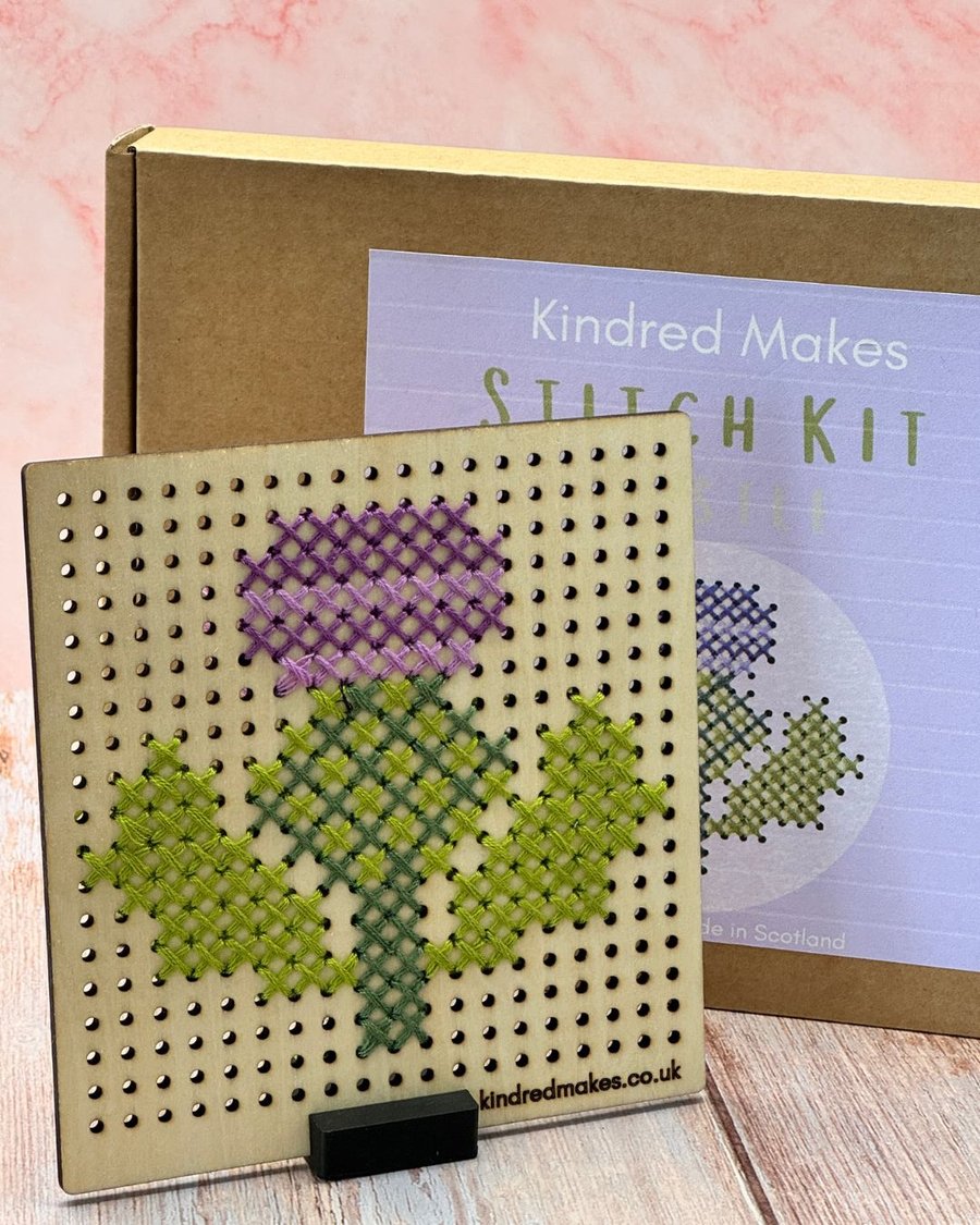 Thistle Stitch Kit - DIY, Wooden Display